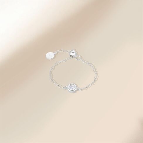 Kokoma CZ Diamond Link Chain Statement Ring for Women Girls Sterling Silver 925 Crystal Stackable Band Adjustable Promise Engagement Ring Dangling Coin Dainty Jewelry Gifts in Saudi Arabia