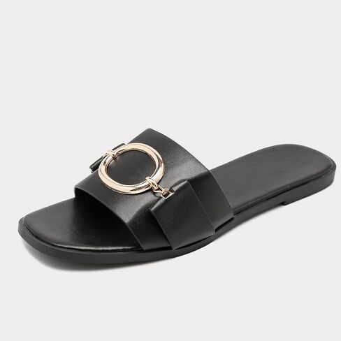 Women's Flat Slippers square open toe slide Shoes Summer dressy sandals for women. in Saudi Arabia