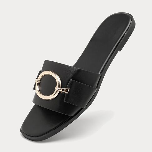 Women's Flat Slippers square open toe slide Shoes Summer dressy sandals for women. in Saudi Arabia