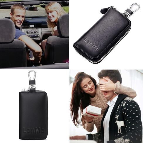 LanMa حافظة مفاتيح السيارة حامل جلدي لسلسلة مفاتيح السيارة حقيبة السيارة عن بعد مفتاح فوب لحقيبة المفاتيح بسحاب السيارة in Kuwait