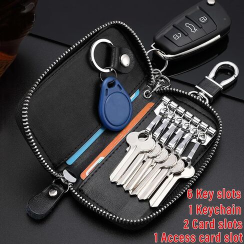 LanMa حافظة مفاتيح السيارة حامل جلدي لسلسلة مفاتيح السيارة حقيبة السيارة عن بعد مفتاح فوب لحقيبة المفاتيح بسحاب السيارة in Kuwait