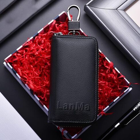 LanMa حافظة مفاتيح السيارة حامل جلدي لسلسلة مفاتيح السيارة حقيبة السيارة عن بعد مفتاح فوب لحقيبة المفاتيح بسحاب السيارة in Kuwait