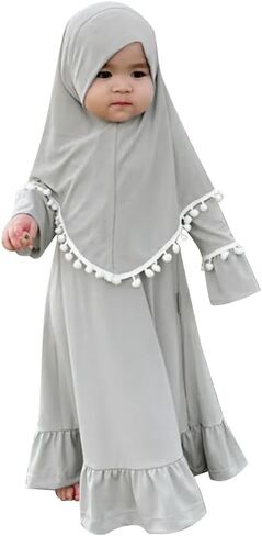 ABAFIP Muslim Dress for Baby Girl Toddler Abaya Kaftan Prayer Ruffle Sleeve Dress Dubai Ramadan Hijab set in Saudi Arabia