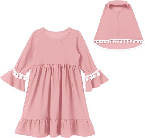 ABAFIP Muslim Dress for Baby Girl Toddler Abaya Kaftan Prayer Ruffle Sleeve Dress Dubai Ramadan Hijab set in Saudi Arabia