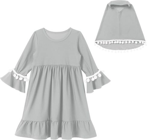 ABAFIP Muslim Dress for Baby Girl Toddler Abaya Kaftan Prayer Ruffle Sleeve Dress Dubai Ramadan Hijab set in Saudi Arabia