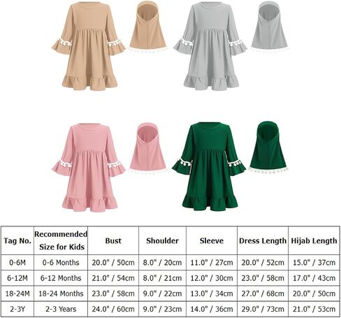 ABAFIP Muslim Dress for Baby Girl Toddler Abaya Kaftan Prayer Ruffle Sleeve Dress Dubai Ramadan Hijab set in Saudi Arabia