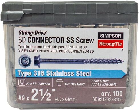 سيمبسون ربطة عنق قوية SD9212SS-R100 - #9 × 2-1/2 بوصة برغي موصل SD 316SS 100ct in Saudi Arabia