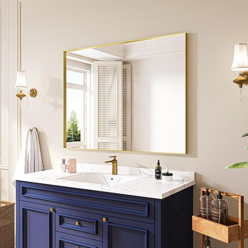 Bathroom Vanity Mirror 36" x 36" Matte Black Framed Mirror for Bathroom Square Corner Metal Frame Rectangular Wall Mirror Horizontal/Vertical in Saudi Arabia