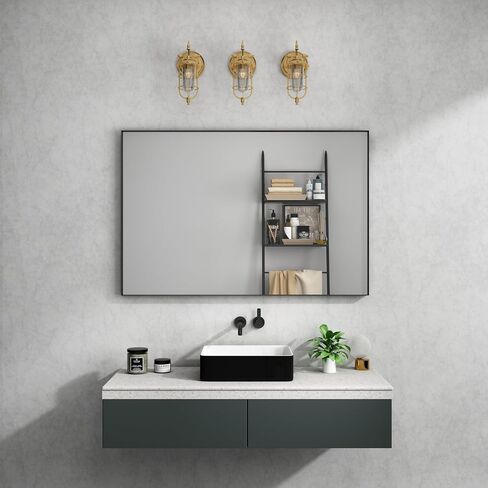 Bathroom Vanity Mirror 36" x 36" Matte Black Framed Mirror for Bathroom Square Corner Metal Frame Rectangular Wall Mirror Horizontal/Vertical in Saudi Arabia
