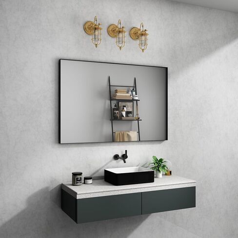 Bathroom Vanity Mirror 36" x 36" Matte Black Framed Mirror for Bathroom Square Corner Metal Frame Rectangular Wall Mirror Horizontal/Vertical in Saudi Arabia