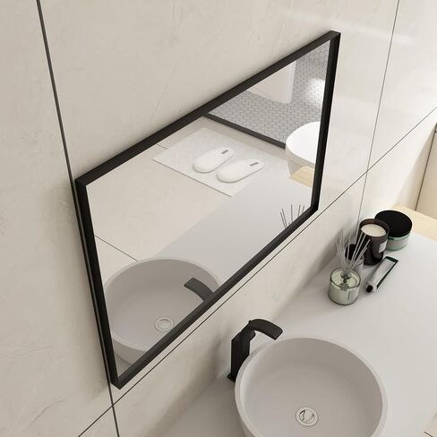 Bathroom Vanity Mirror 36" x 36" Matte Black Framed Mirror for Bathroom Square Corner Metal Frame Rectangular Wall Mirror Horizontal/Vertical in Saudi Arabia