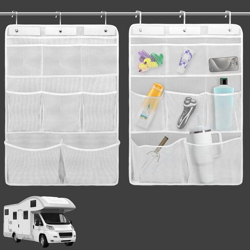 Mity rain RV Cargo Storage Mesh Net - Cruise Organization or RV Camper Bathroom Organizer, RV Accessories for Inside, Cruise Ship Essentials, Storage Net With 8 Pockets for Travel Shower Caddy Hanging in Saudi Arabia