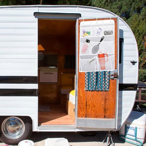 Mity rain RV Cargo Storage Mesh Net - Cruise Organization or RV Camper Bathroom Organizer, RV Accessories for Inside, Cruise Ship Essentials, Storage Net With 8 Pockets for Travel Shower Caddy Hanging in Saudi Arabia