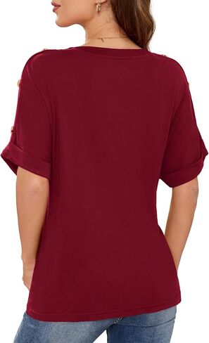 Beluring Womens Shirts Summer V Neck Short Sleeve Casual Button Tee Tops in Saudi Arabia