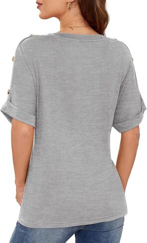 Beluring Womens Shirts Summer V Neck Short Sleeve Casual Button Tee Tops in Saudi Arabia