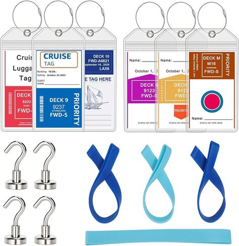 Cruise ship essentials,Luggage Tags for Carnival and Royal caribbean luggage tag holders,Magnetic hooks for cruise cabins,Lanyards for cruise ship cards,All cruise essentials must haves (12) in Saudi Arabia