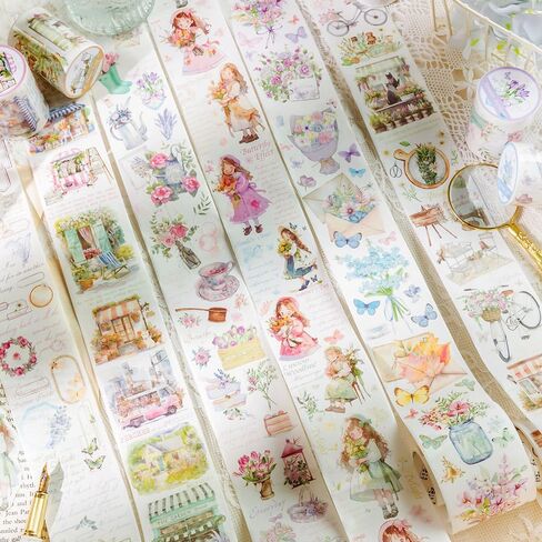 6 لفات من شريط واشي مزين بالزهور للمناظر الطبيعية، ملصقات زهور لباقة الزهور لمستلزمات المجلات غير المرغوب فيها، ألوان مائية مرسومة يدويًا بشريط واشي عريض ملصقات مستلزمات سجل القصاصات المزخرفة in Kuwait