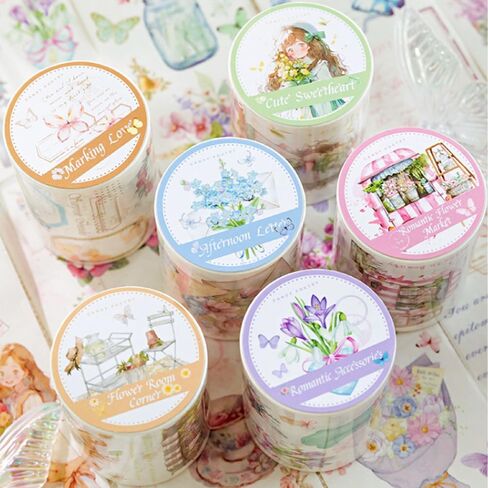 6 لفات من شريط واشي مزين بالزهور للمناظر الطبيعية، ملصقات زهور لباقة الزهور لمستلزمات المجلات غير المرغوب فيها، ألوان مائية مرسومة يدويًا بشريط واشي عريض ملصقات مستلزمات سجل القصاصات المزخرفة in Kuwait