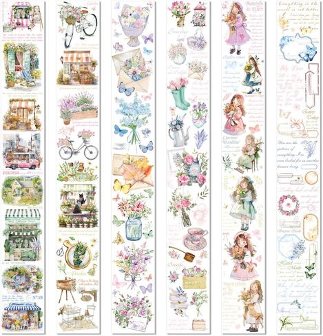 6 لفات من شريط واشي مزين بالزهور للمناظر الطبيعية، ملصقات زهور لباقة الزهور لمستلزمات المجلات غير المرغوب فيها، ألوان مائية مرسومة يدويًا بشريط واشي عريض ملصقات مستلزمات سجل القصاصات المزخرفة in Kuwait