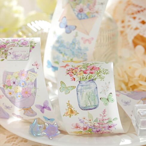 6 لفات من شريط واشي مزين بالزهور للمناظر الطبيعية، ملصقات زهور لباقة الزهور لمستلزمات المجلات غير المرغوب فيها، ألوان مائية مرسومة يدويًا بشريط واشي عريض ملصقات مستلزمات سجل القصاصات المزخرفة in Kuwait