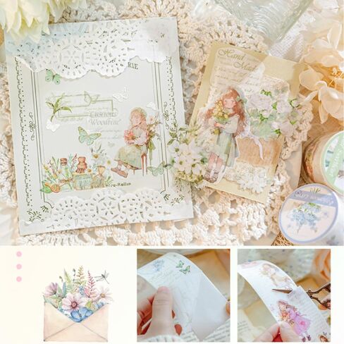 6 لفات من شريط واشي مزين بالزهور للمناظر الطبيعية، ملصقات زهور لباقة الزهور لمستلزمات المجلات غير المرغوب فيها، ألوان مائية مرسومة يدويًا بشريط واشي عريض ملصقات مستلزمات سجل القصاصات المزخرفة in Kuwait