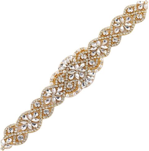 الذهب مطرز كريستال حجر الراين وشاح حزام زين خياطة الحديد على الإصلاح الساخن لفستان الزفاف ثوب وصيفة الشرف المرأة حفلة موسيقية حزام رسمي in Kuwait