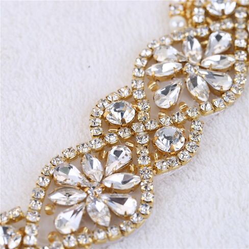 الذهب مطرز كريستال حجر الراين وشاح حزام زين خياطة الحديد على الإصلاح الساخن لفستان الزفاف ثوب وصيفة الشرف المرأة حفلة موسيقية حزام رسمي in Kuwait