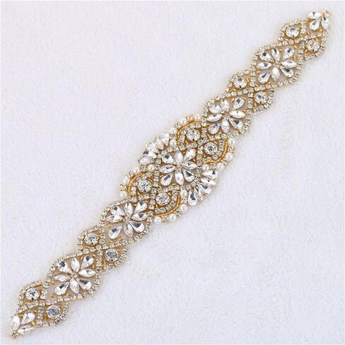 الذهب مطرز كريستال حجر الراين وشاح حزام زين خياطة الحديد على الإصلاح الساخن لفستان الزفاف ثوب وصيفة الشرف المرأة حفلة موسيقية حزام رسمي in Kuwait