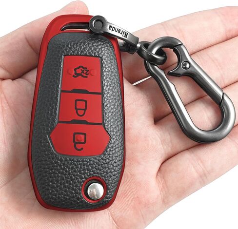 لغطاء Ford Key fob، حافظة نسيجية، مع سلسلة مفاتيح، غطاء/جلد للمفاتيح، 3 أزرار، مناسب لتركيز Fusion Ranger، إلخ ملحقات السيارة بمفتاح التحكم عن بعد، نسيج فضي in Saudi Arabia