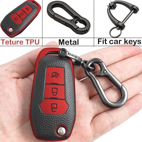 لغطاء Ford Key fob، حافظة نسيجية، مع سلسلة مفاتيح، غطاء/جلد للمفاتيح، 3 أزرار، مناسب لتركيز Fusion Ranger، إلخ ملحقات السيارة بمفتاح التحكم عن بعد، نسيج فضي in Saudi Arabia
