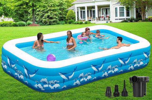 Large Inflatable Swimming Pool for Adults Kids, ZEUSFIRE 130"x72"x22" Blow Up Inflatable Kiddie Pools with Pump, Full Size Family Inflatable Pool for Backyard Summer Water Party,Outdoor Garden in Kuwait