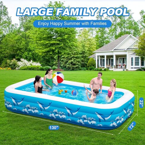 Large Inflatable Swimming Pool for Adults Kids, ZEUSFIRE 130"x72"x22" Blow Up Inflatable Kiddie Pools with Pump, Full Size Family Inflatable Pool for Backyard Summer Water Party,Outdoor Garden in Kuwait