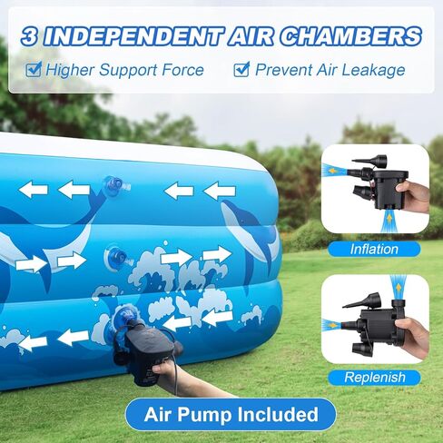 Large Inflatable Swimming Pool for Adults Kids, ZEUSFIRE 130"x72"x22" Blow Up Inflatable Kiddie Pools with Pump, Full Size Family Inflatable Pool for Backyard Summer Water Party,Outdoor Garden in Kuwait