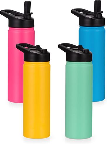 Kids Water Bottle with Straw Lid & Handle, 4 Pack 16oz Personalized Water Bottles Bulk, Dishwasher Safe, Leak Proof DIY Gift for Girls Boys to School Sports Travel Camping, Mixed Gradient Color Set in Saudi Arabia