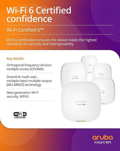 HPE Networking Instant On Access Point AP22 2x2 WiFi 6 Indoor Wireless Access Point (5 Pack) | Long Range, Secure, Smart Mesh Support | Power Source Not Included | US Model (R4W01A-5PACK) in Saudi Arabia
