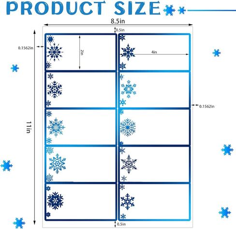 250 Pcs Christmas Address Labels 2 x 4 Inch Foil Snowflake Printable Gift Tags Compatible with Laser and Inkjet Printer Mailing Label 10 Per Sheet for Package School Office (Blue, Snowflake) in Saudi Arabia