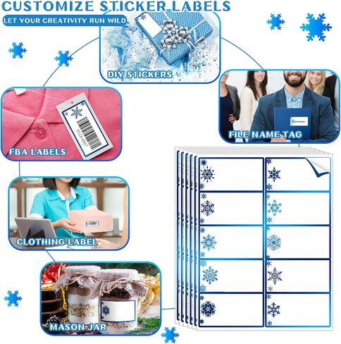 250 Pcs Christmas Address Labels 2 x 4 Inch Foil Snowflake Printable Gift Tags Compatible with Laser and Inkjet Printer Mailing Label 10 Per Sheet for Package School Office (Blue, Snowflake) in Saudi Arabia