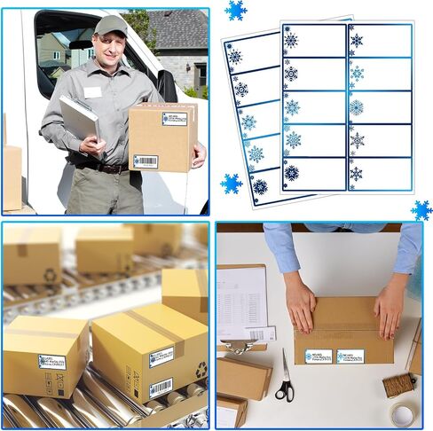 250 Pcs Christmas Address Labels 2 x 4 Inch Foil Snowflake Printable Gift Tags Compatible with Laser and Inkjet Printer Mailing Label 10 Per Sheet for Package School Office (Blue, Snowflake) in Saudi Arabia