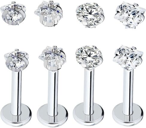 16 جرام الفولاذ المقاوم للصدأ مكعب الزركون الشفاه مسمار خواتم Labret مونرو الأنف ترصيع الزنمة اللولب الأذن ثقب المجوهرات 4-8 قطعة in Saudi Arabia