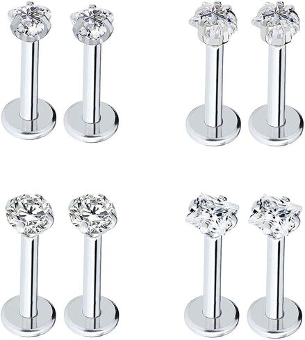 16G Stainless Steel Cubic Zircon Lip Stud Rings Labret Monroe Nose Studs Tragus Helix Ear Piercing Jewelry 4-8PCS in Saudi Arabia