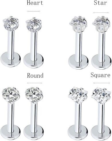 16G Stainless Steel Cubic Zircon Lip Stud Rings Labret Monroe Nose Studs Tragus Helix Ear Piercing Jewelry 4-8PCS in Saudi Arabia