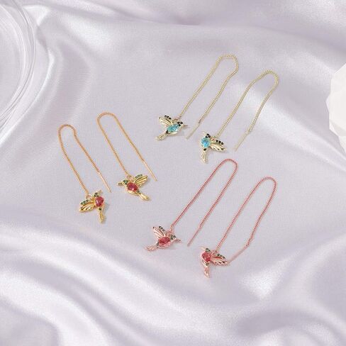 Gold Hummingbird Threader Earrings for Women Girls Long Bird Earline Earrings Fashion Unique Hoop Bird Earrings Cute Hummingbird Lovely Animal Earrings Elegant Rhinestone Hummingbird Long Chain Dangle Drop Earrings Bird Ear Jewelry Dainty Gifts in Saudi Arabia