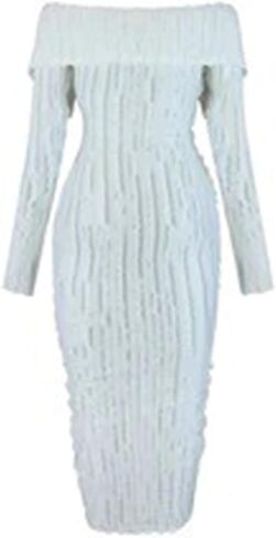 Women's Sexy Off Shoulder Dress 2024 Elegant Long Sleeve Button Down Split Ruffle Bodycon Midi Dresses Clubwear in Saudi Arabia