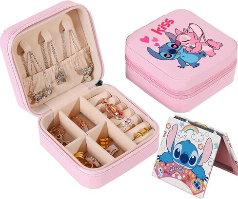 Stitch Travel Jewelry Box, Gifts for Her - Trendy Travel Jewelry Case, Personalized Gifts - Pink Travel Jewelry Box | Birthday Gifts for Women Mothers Day Gifts for Women | Travel Jewelry Case in Saudi Arabia