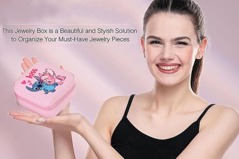 Stitch Travel Jewelry Box, Gifts for Her - Trendy Travel Jewelry Case, Personalized Gifts - Pink Travel Jewelry Box | Birthday Gifts for Women Mothers Day Gifts for Women | Travel Jewelry Case in Saudi Arabia