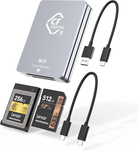 قارئ بطاقات CFexpress من النوع B/SD، قارئ بطاقات USB 3.2 Gen 2 CF Express بسرعة 10 جيجابت في الثانية مع بطاقة ذاكرة CFexpress من النوع B/SD، قارئ بطاقات CFexpress محمول من الألومنيوم مع كابلات USB C إلى USB A/C in Kuwait