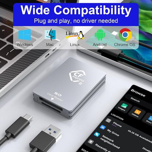 قارئ بطاقات CFexpress من النوع B/SD، قارئ بطاقات USB 3.2 Gen 2 CF Express بسرعة 10 جيجابت في الثانية مع بطاقة ذاكرة CFexpress من النوع B/SD، قارئ بطاقات CFexpress محمول من الألومنيوم مع كابلات USB C إلى USB A/C in Kuwait