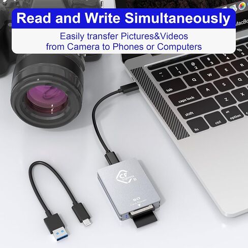 قارئ بطاقات CFexpress من النوع B/SD، قارئ بطاقات USB 3.2 Gen 2 CF Express بسرعة 10 جيجابت في الثانية مع بطاقة ذاكرة CFexpress من النوع B/SD، قارئ بطاقات CFexpress محمول من الألومنيوم مع كابلات USB C إلى USB A/C in Kuwait