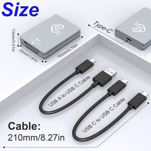 قارئ بطاقات CFexpress من النوع B/SD، قارئ بطاقات USB 3.2 Gen 2 CF Express بسرعة 10 جيجابت في الثانية مع بطاقة ذاكرة CFexpress من النوع B/SD، قارئ بطاقات CFexpress محمول من الألومنيوم مع كابلات USB C إلى USB A/C in Kuwait