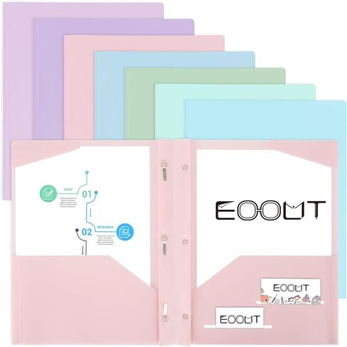 EOOUT Plastic Folders with Pockets and Prongs, 8 Pack, in 8 Pastel Colors, Plastic Folders with 2 Pockets and 3 Prongs, Plastic Pocket Folders for School and Office, Letter Size in Saudi Arabia